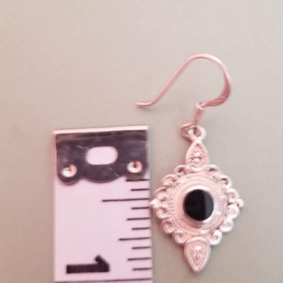 Vintage Circa 1990 Sterling Silver and Black Onyx Drop Earrings - Picture 3 of 3